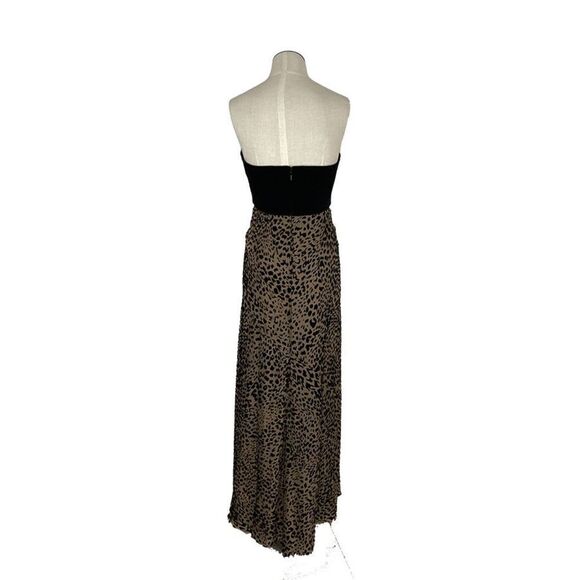 Tadashi Collection XS VTG 4 Tan Black Velvet Leopard Gown Dress Strapless Prom - Picture 3 of 9